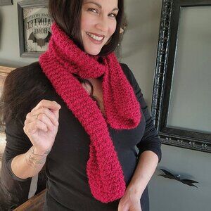 Knit Scarf, Chunky Red Boucle Yarn, "Crimson" OOAK One Of A Kind Cozy Goth Style